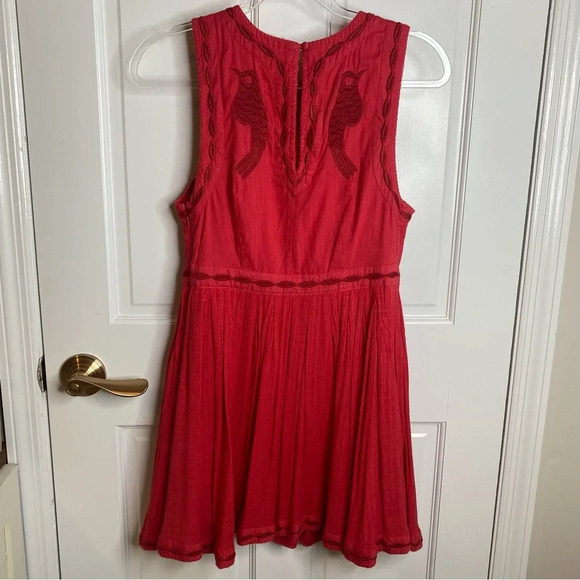 Free People Birds Of A Feather Coral Red Embroidered Sleveless Mini Dres… - Picture 11 of 16
